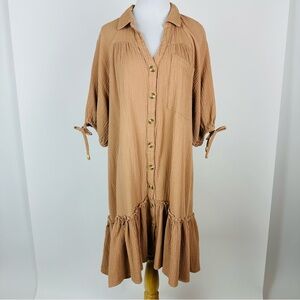 Millibon Neutral Boho Oversized Gauze Tiered Ruffle Dress Size Medium